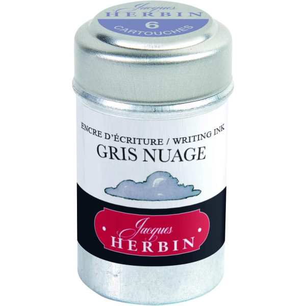 photo-6 cartouches d'encre - Gris nuage - Pour stylos plume et roller - Herbin
