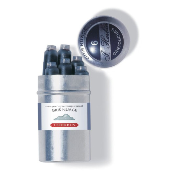 6 cartouches d'encre - Gris nuage - Pour stylos plume et roller - Herbin