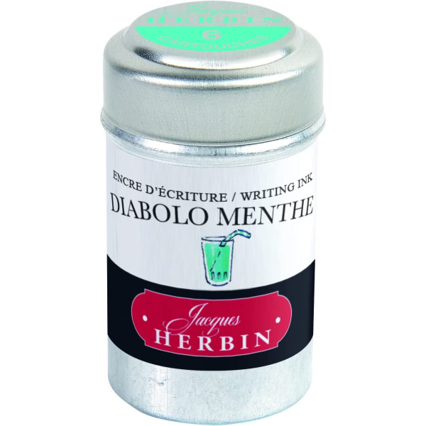 photo-6 cartouches d'encre - Vert diabolo menthe - Pour stylos plume et roller - Herbin