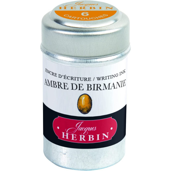 photo-6 cartouches d'encre - Ambre de Birmanie - Pour stylos plume et roller - Herbin