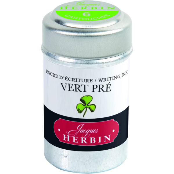 photo-6 cartouches d'encre - Vert pré - Pour stylos plume et roller - Herbin