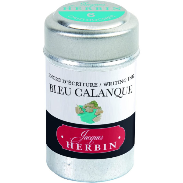 photo-6 cartouches d'encre - Bleu calanque - Pour stylos plume et roller - Herbin