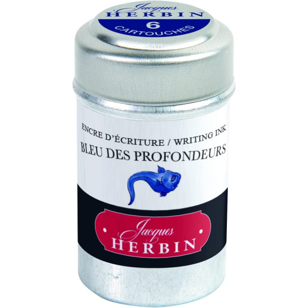 photo-6 cartouches d'encre - Bleu des profondeurs - Pour stylos plume et roller - Herbin