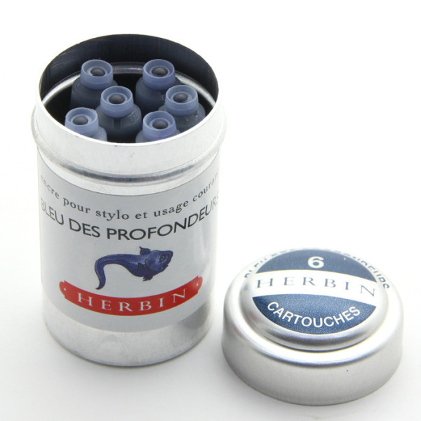6 cartouches d'encre - Bleu des profondeurs - Pour stylos plume et roller - Herbin