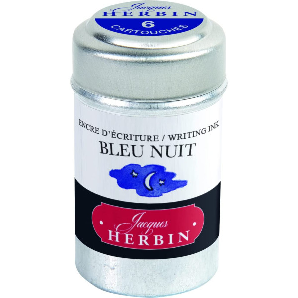 photo-6 cartouches d'encre - Bleu nuit - Pour stylos plume et roller - Herbin