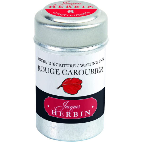photo-6 cartouches d'encre - Rouge caroubier - Pour stylos plume et roller - Herbin