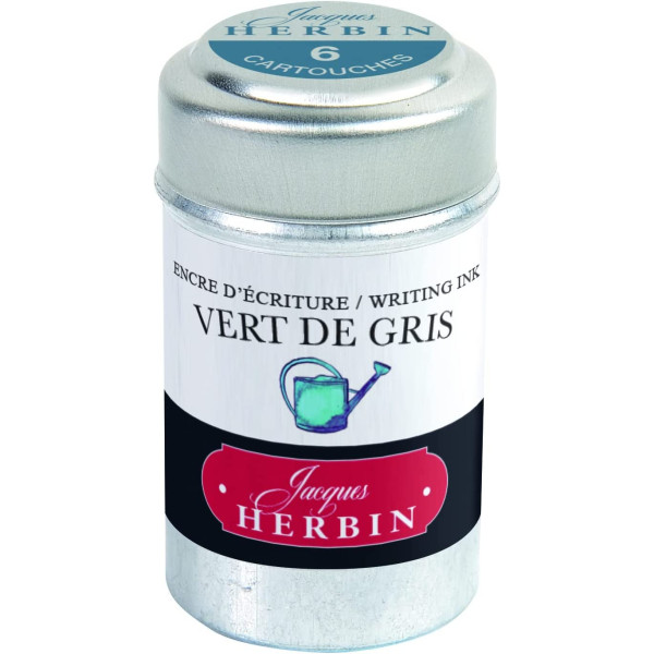 photo-6 cartouches d'encre - Vert de gris - Pour stylos plume et roller - Herbin
