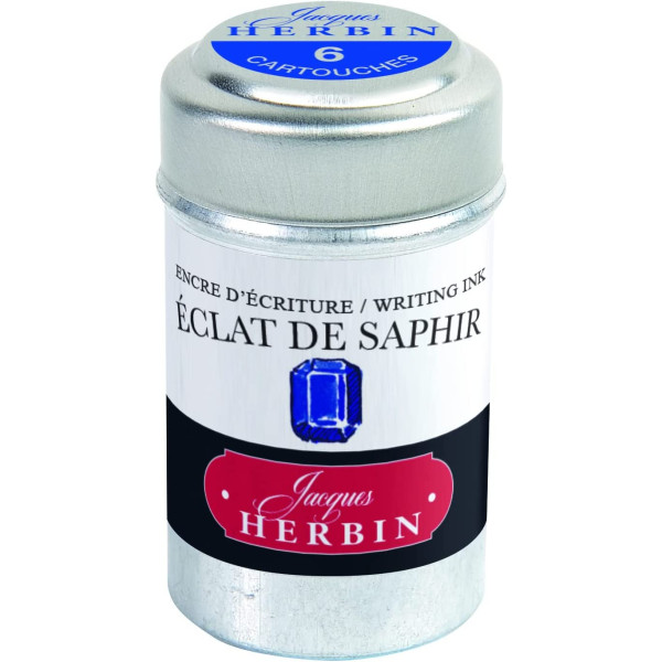 photo-6 cartouches d'encre - Eclat de saphir - Pour stylos plume et roller - Herbin