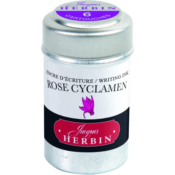 photo-6 cartouches d'encre - Rose cyclamen - Pour stylos plume et roller - Herbin