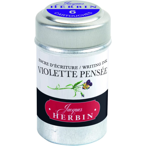 photo-6 cartouches d'encre - Violette pensée - Pour stylos plume et roller - Herbin