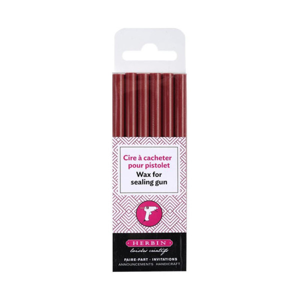 photo-6 bâtons de cire à cacheter pour pistolet à cire - Rouge cerise - Herbin
