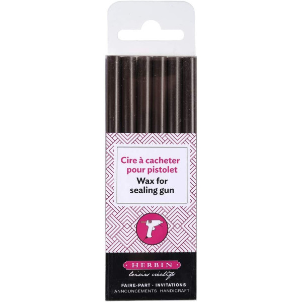 photo-6 bâtons de cire à cacheter pour pistolet à cire - Marron chocolat - Herbin