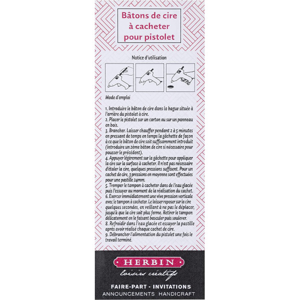 6 bâtons de cire à cacheter pour pistolet à cire - Transparent - Herbin