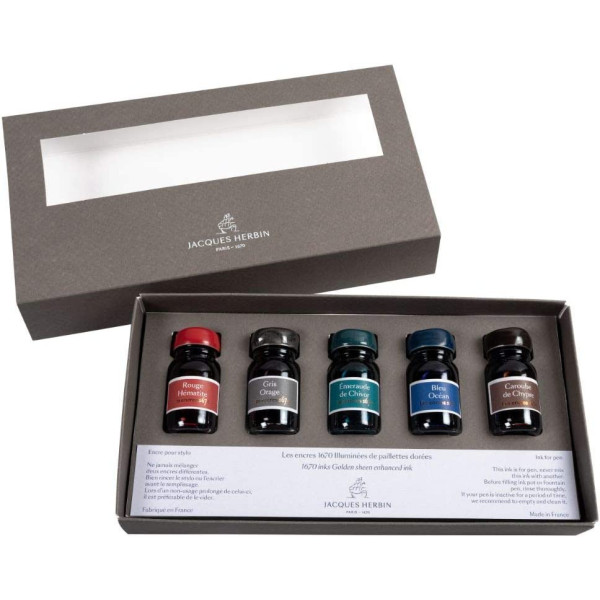 5 flacon d'encre pour calligraphie - Les encres 1670 - Herbin - Assortiment