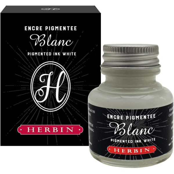 photo-Encre pigmentée pour calame pinceau plume - Blanc - Herbin - Flacon 30ml