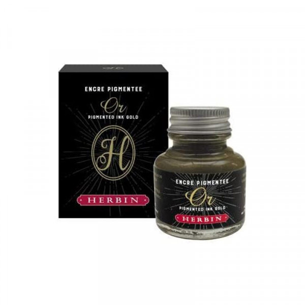 photo-Encre pigmentée pour calame pinceau plume - Or  - Herbin - Flacon 30ml