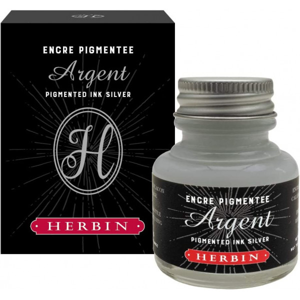 photo-Encre pigmentée pour calame pinceau plume - Argent - Herbin - Flacon 30mll