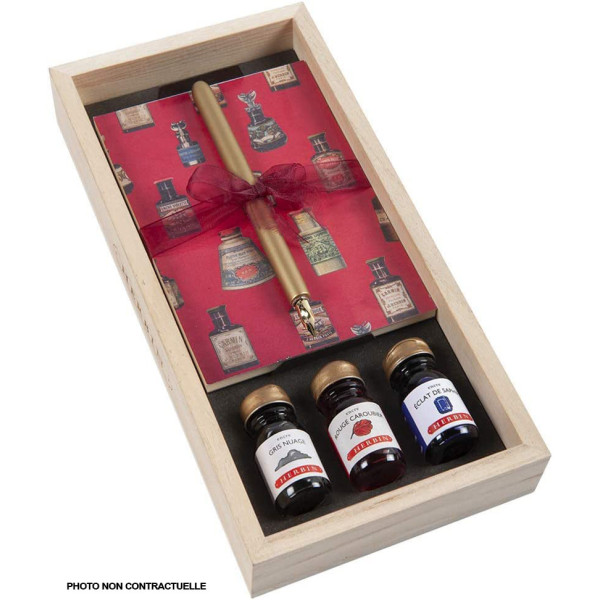 photo-Coffret - 3 encres calligraphie - Porte-plume en métal - Carnet - Herbin