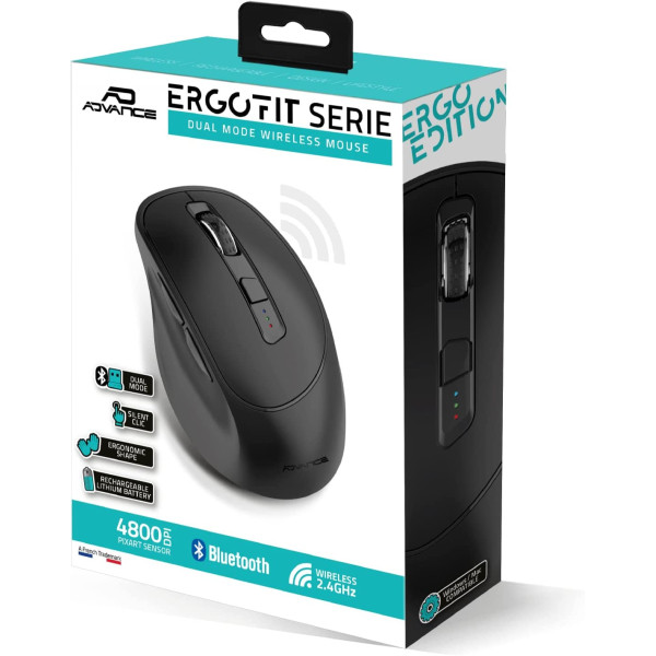Souris d'ordinateur - Sans fil - Ergonomique - Silencieuse - 6 boutons - Advance ERGOFIT