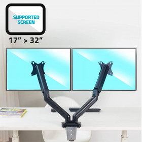 Support pour 2 écrans d'ordinateur PC - 17 à 32 pouces - Articulé - Ajustable
