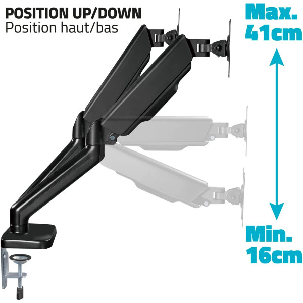 Support pour 2 écrans d'ordinateur PC - 17 à 32 pouces - Articulé - Ajustable