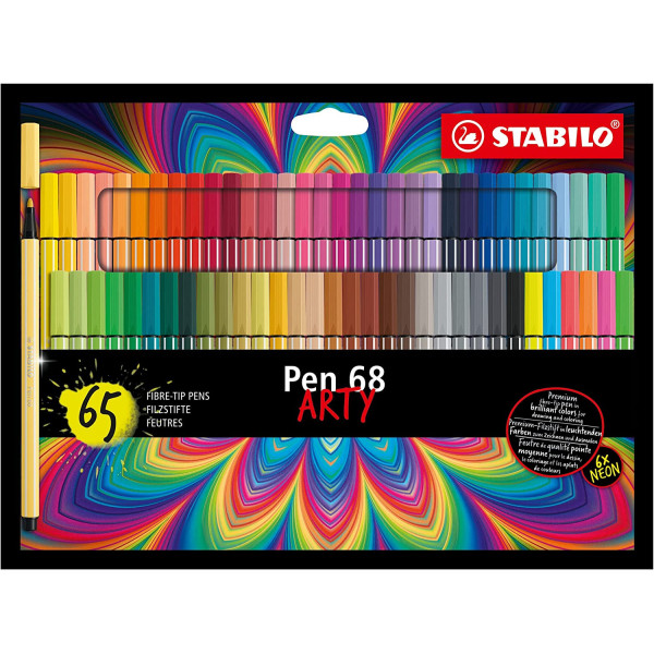 photo-Etui carton de 65 feutres de dessin STABILO Pen 68 ARTY - pointe moyenne