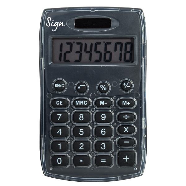 photo-Calculatrice de poche - Noir - Energie solaire - 8 chiffres - Sign