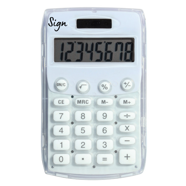 photo-Calculatrice de poche - Blanc - Energie solaire - 8 chiffres - Sign
