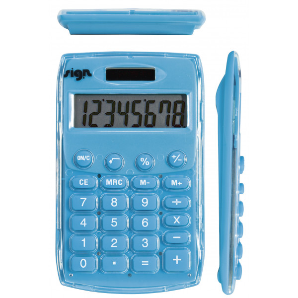 Calculatrice de poche - Bleu - Energie solaire - 8 chiffres - Sign