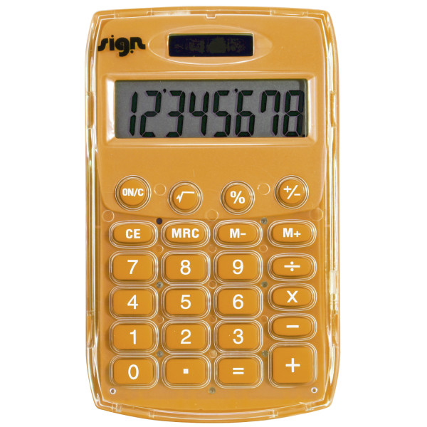 photo-Calculatrice de poche - Orange - Energie solaire - 8 chiffres - Sign