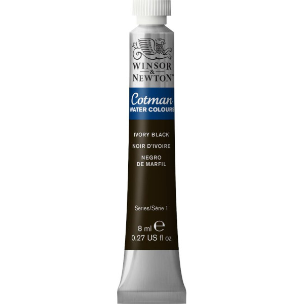 photo-Tube de peinture aquarelle fine - Noir d'Ivoire - Cotman - Winsor & Newton - 8ml