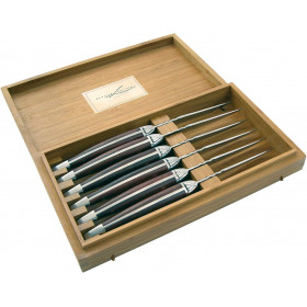 photo-Coffret en bois de 6 couteaux à viande - Domaine Laguiole