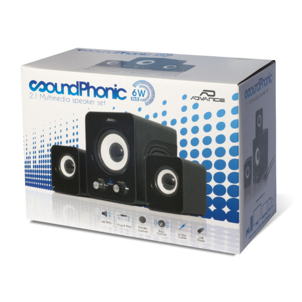 Enceintes pour ordinateur - 6W RMS - 2.1 - Noir - SoundPhonic - Advance