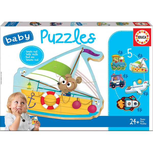 photo-Puzzle - 5 pièces - Bébé dès 2 ans - Bateau - Avion - Train - Voiture - Educa