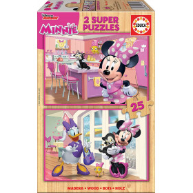 photo-Puzzle en bois - 2x25 pièces - Enfant - Dès 3 ans - 2 modèles - Minnie et Daisy - Educa