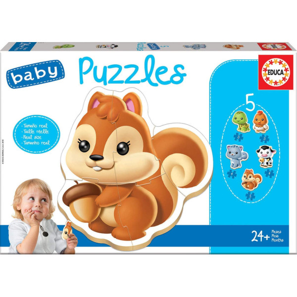 photo-Puzzle - 5 pièces - Bébé dès 2 ans - Animaux - Chat - Poule - Vache - Educa