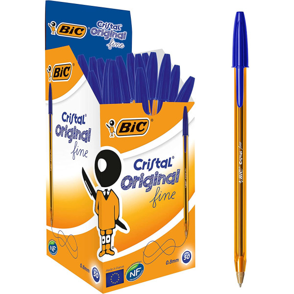 photo-Boîte de 50 stylos - BIC - Bleu - Cristal Original Fine