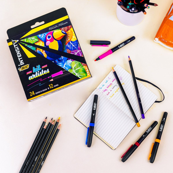 Coffret - BIC - 24 crayons de couleur - 12 feutres - Kit pour artistes