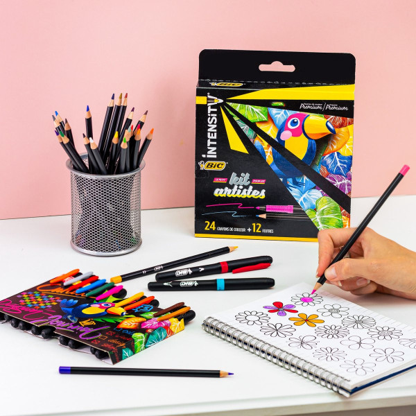Coffret - BIC - 24 crayons de couleur - 12 feutres - Kit pour artistes