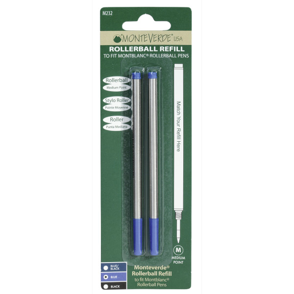 Recharges pour stylo roller - Montblanc - Bleu - Pointe moyenne - Lot de 2 recharges