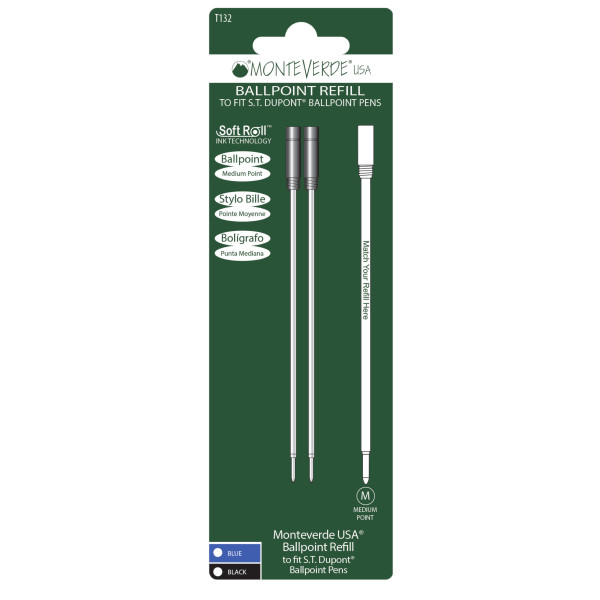Recharges pour stylo bille - Dupont - Noir - Pointe moyenne - Lot de 2 recharges