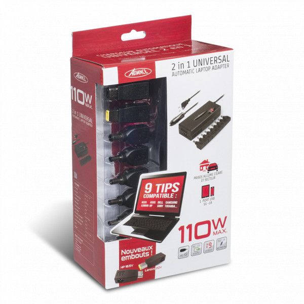 Chargeur universel pour pc portable - 90W - Allume cigare - Advance
