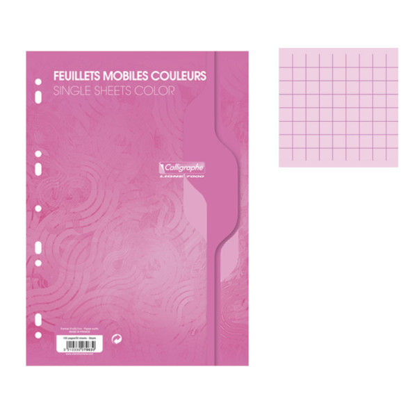 photo-Feuilles simples - A4 - Petits carreaux - Rose - Perforées - 100 feuilles - 80g
