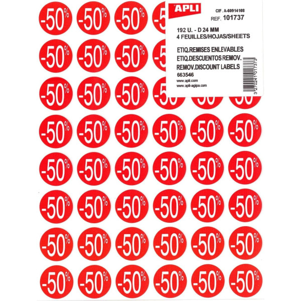 photo-Etiquettes - Remise -50% - Ronde - Rouge - Pour magasin - 24mm diamètre