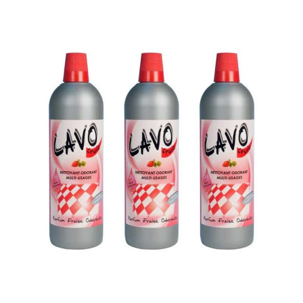 photo-Lot de 3 bidons de nettoyant Odorant Multi-Usages Fraise 1L - Lavo Fruit