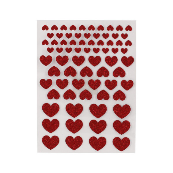 photo-Stickers - Cœurs rouges avec des paillettes - Assortiment - 72 unités