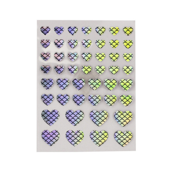 photo-Stickers - Holographiques - Cœurs avec des écailles - Sirène - 48 unités