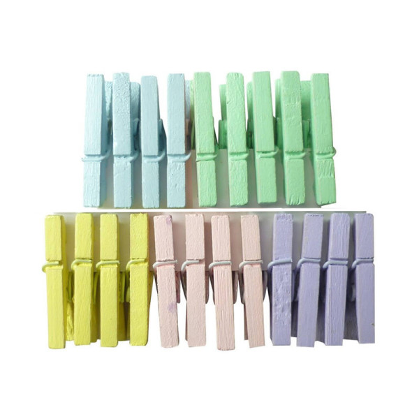 photo-Mini pinces à linge - Bois - Couleurs pastel - Décoration - 2,5 cm de longueur