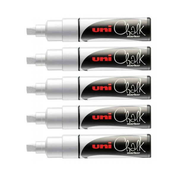 photo-Lot de 5 marqueurs craie Uni chalk marker Uni Ball pointe large blanc