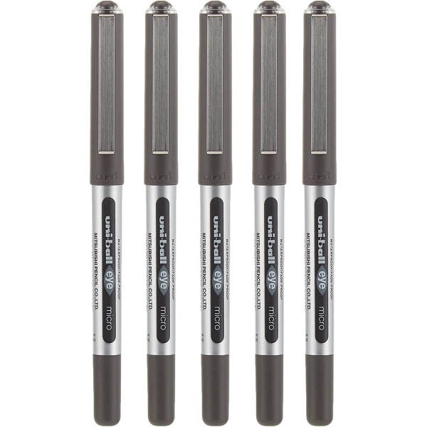 photo-Lot de 5 stylos roller noir Uni Ball EYE pointe fine 0,5mm